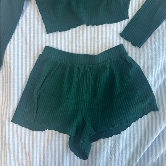 Dark Green Ribbed Knit PJ Set - Picture 2 of 3